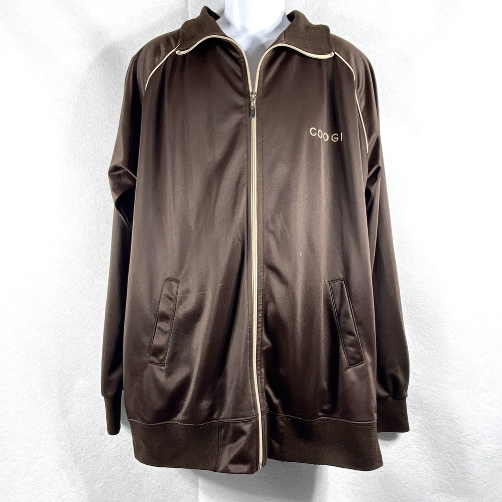 Coogi Track Jacket Mens 2XL Brown Embroidered Full Zip Y2K Long Sleeves
